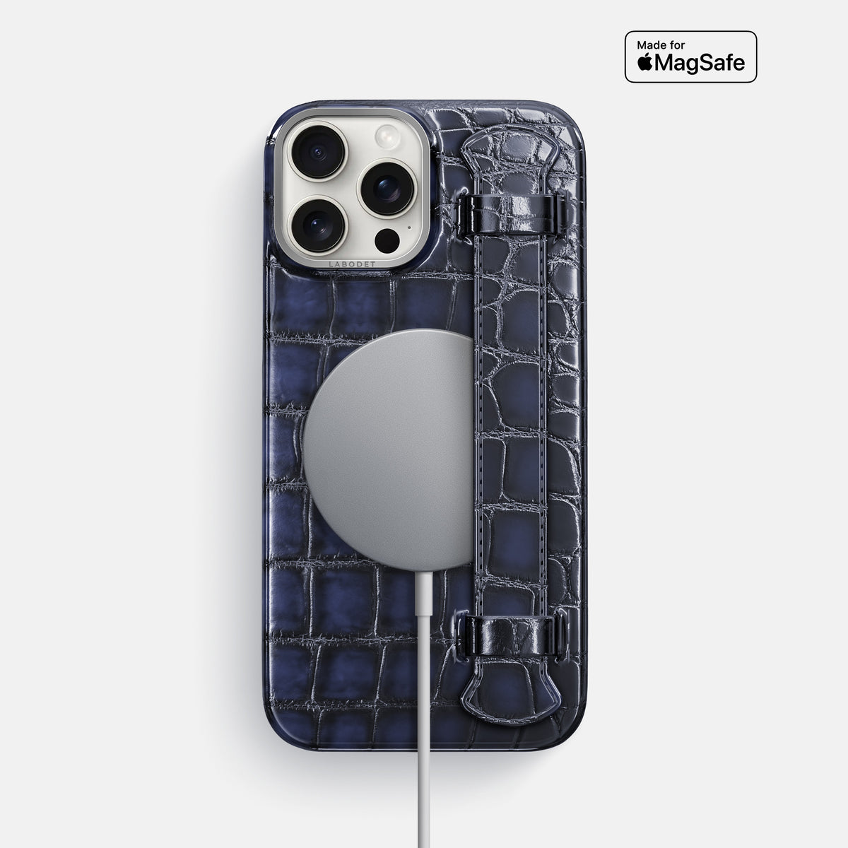 Havana-Blue iPhone 16 Pro Max Handle Case Patina Alligator with Steel Metal -5 | Havana-Blue-Steel