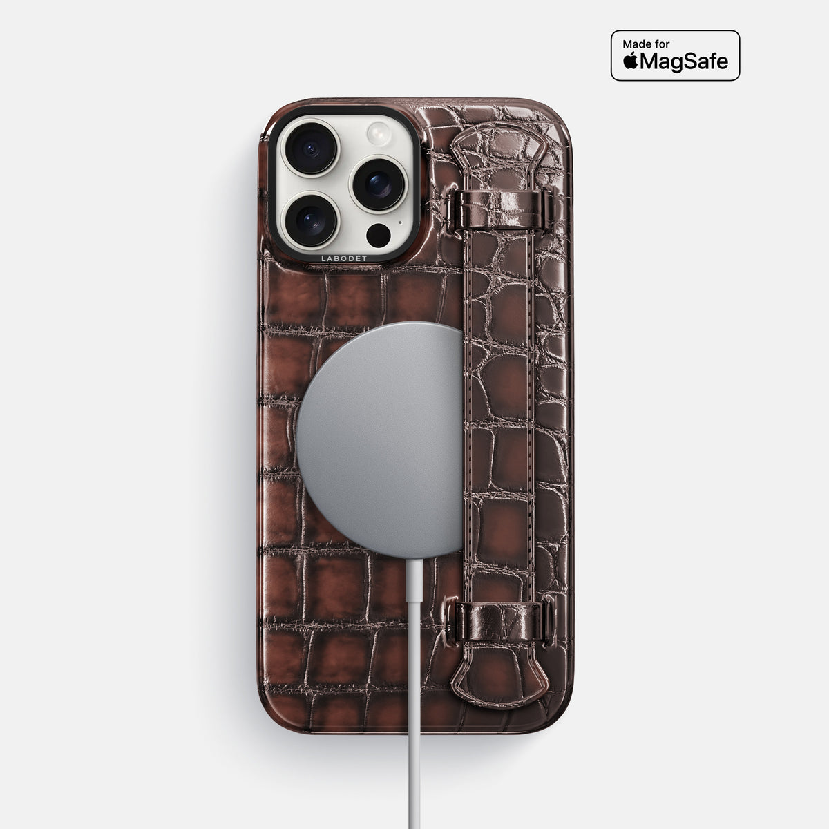 Havana-Brown iPhone 16 Pro Max Handle Case Patina Alligator with Black Metal -5 | Havana-Brown-Black
