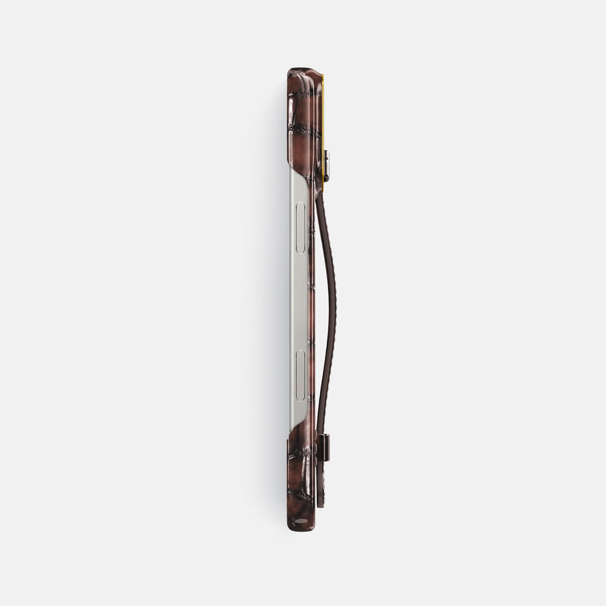 Havana-Brown iPhone 16 Pro Max Handle Case Patina Alligator with Gold Metal -3 | Havana-Brown-Gold