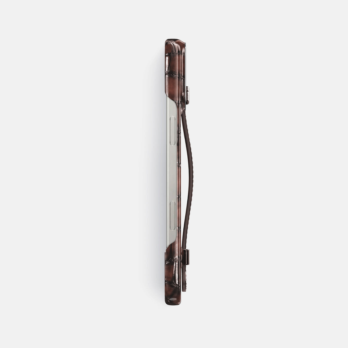 Havana-Brown iPhone 16 Pro Max Handle Case Patina Alligator with Steel Metal -3 | Havana-Brown-Steel