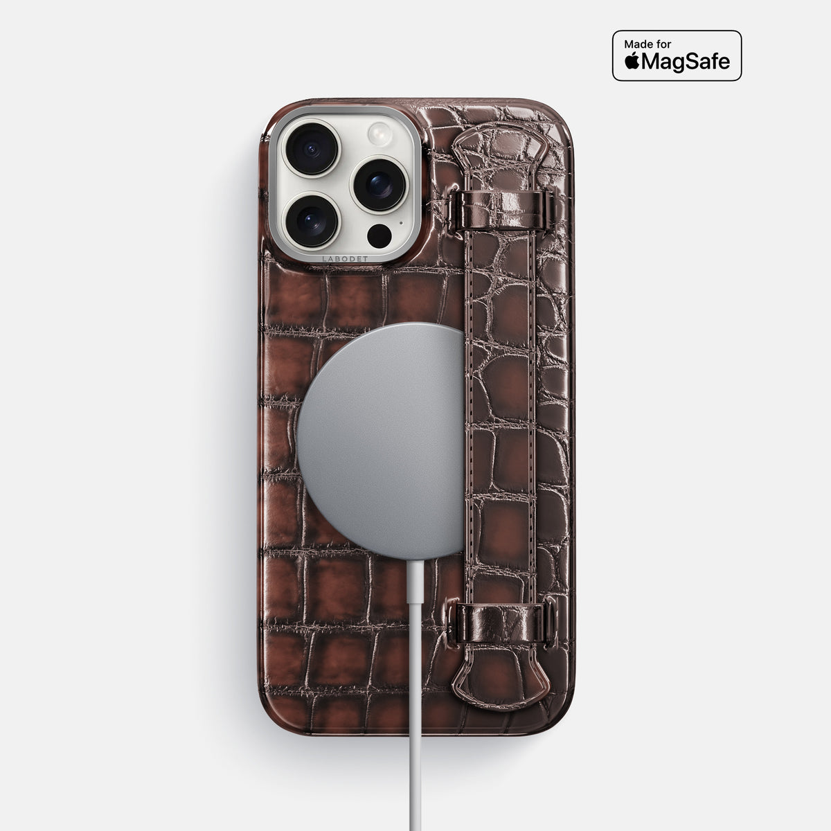 Havana-Brown iPhone 16 Pro Max Handle Case Patina Alligator with Steel Metal -5 | Havana-Brown-Steel
