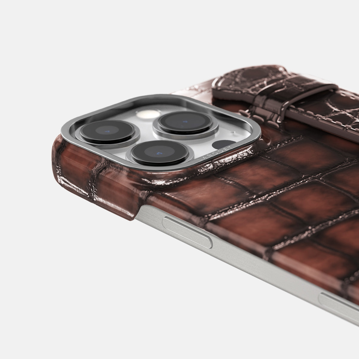 Havana-Brown iPhone 16 Pro Max Handle Case Patina Alligator with Steel Metal -6 | Havana-Brown-Steel