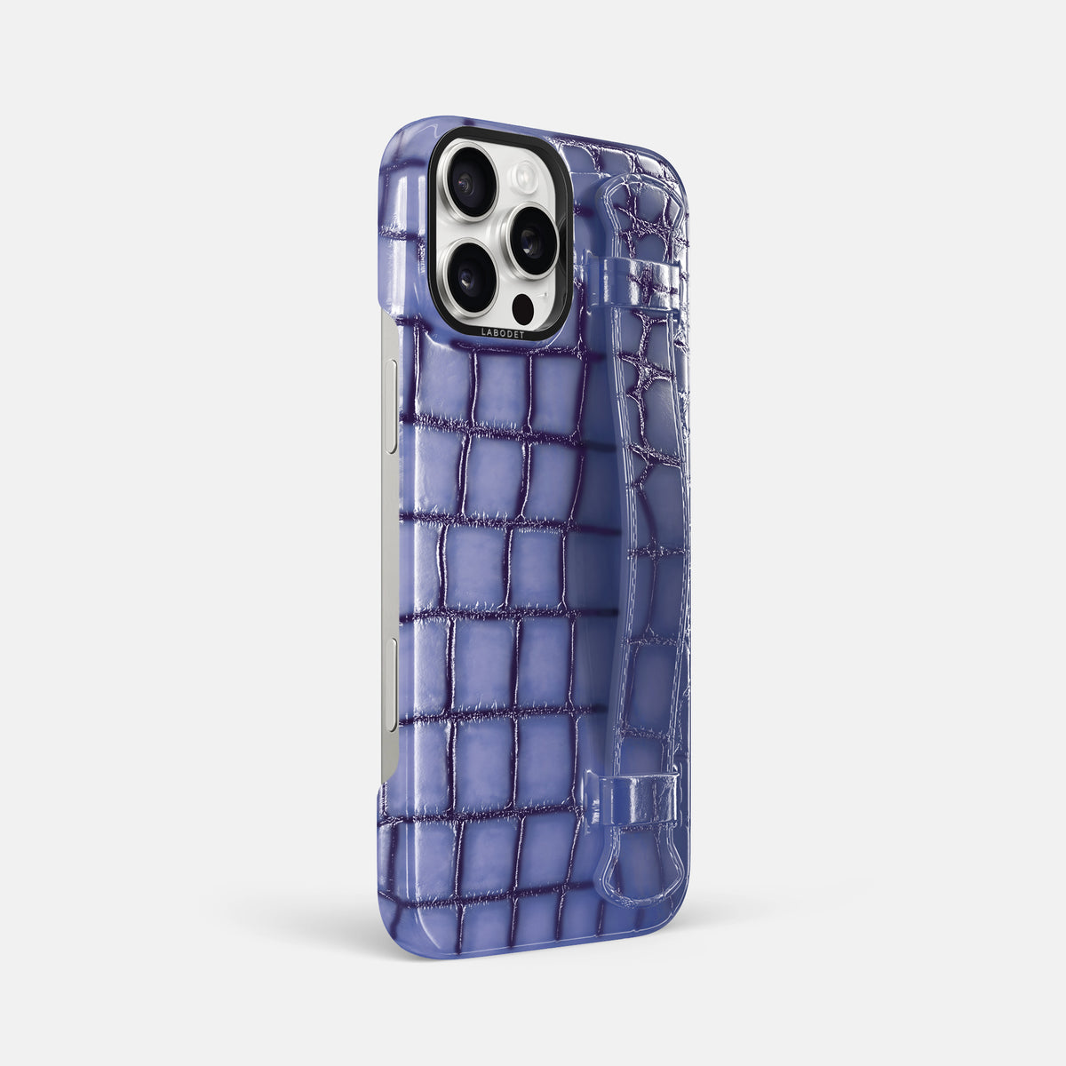 Lilac iPhone 16 Pro Max Handle Case Patina Alligator with Black Metal -2 | Lilac-Black