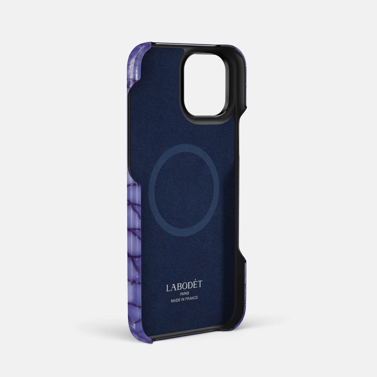 Lilac iPhone 16 Pro Max Handle Case Patina Alligator with Black Metal -4 | Lilac-Black