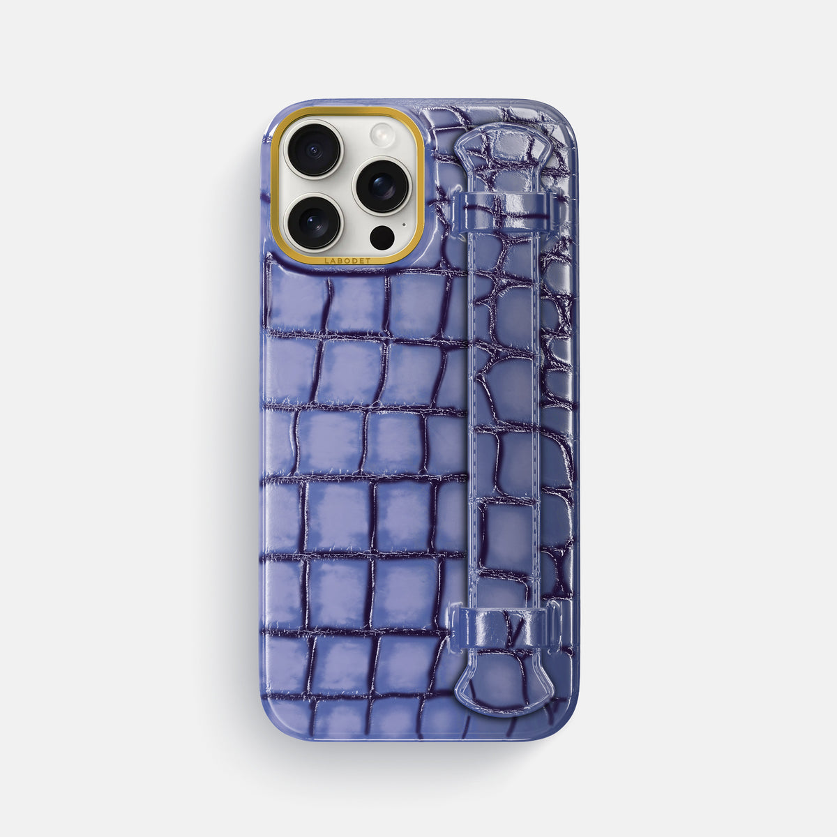 Lilac iPhone 16 Pro Max Handle Case Patina Alligator with Gold Metal -1 | Lilac-Gold