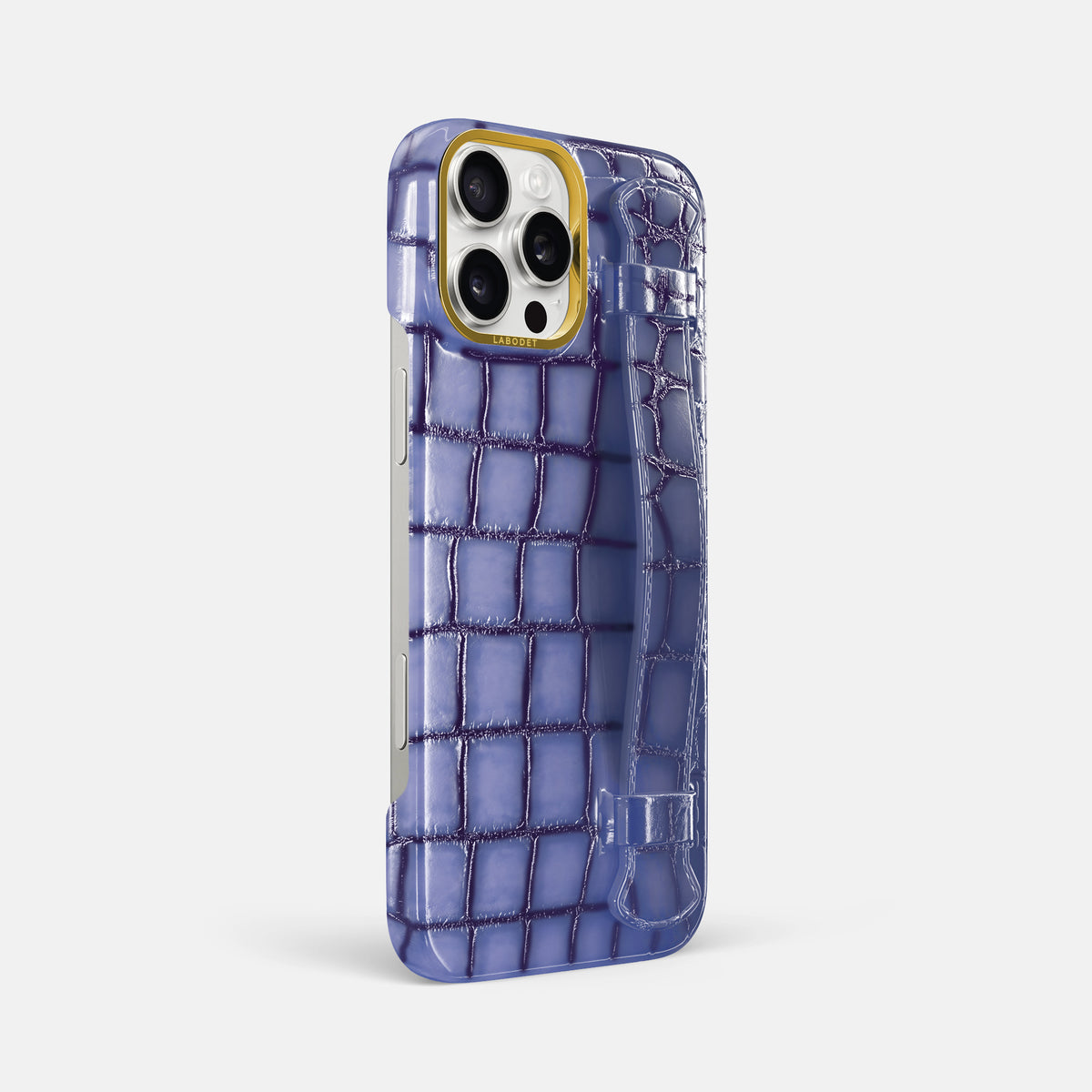 Lilac iPhone 16 Pro Max Handle Case Patina Alligator with Gold Metal -2 | Lilac-Gold