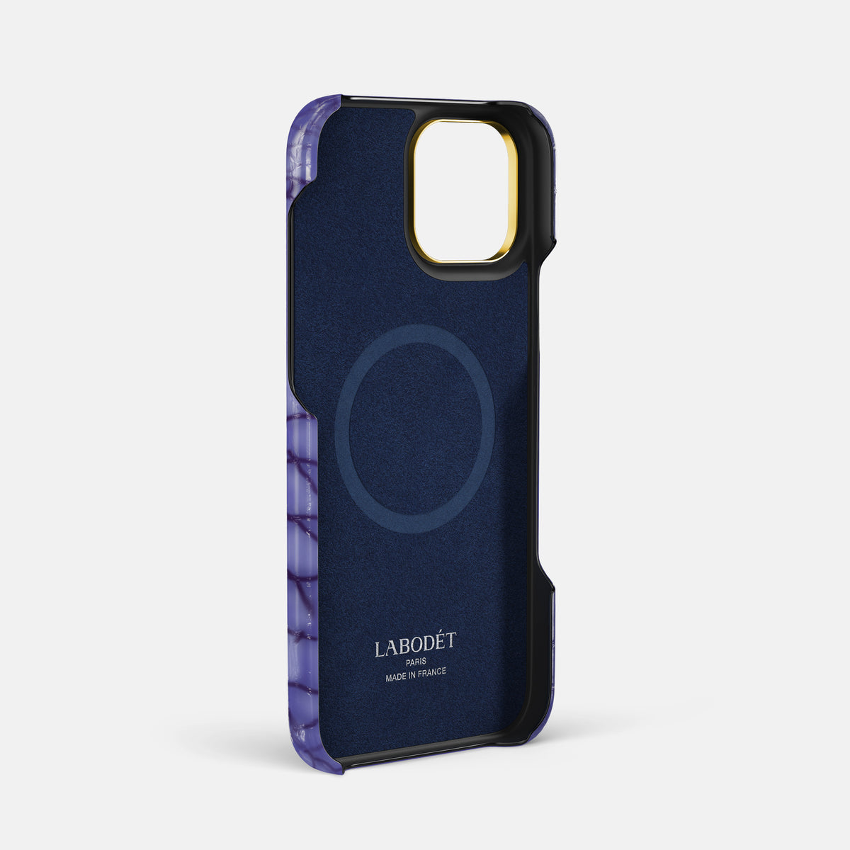 Lilac iPhone 16 Pro Max Handle Case Patina Alligator with Gold Metal -4 | Lilac-Gold