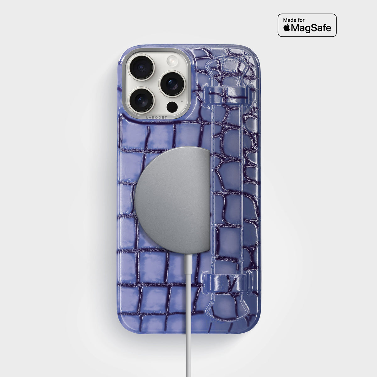 Lilac iPhone 16 Pro Max Handle Case Patina Alligator with Steel Metal -5 | Lilac-Steel