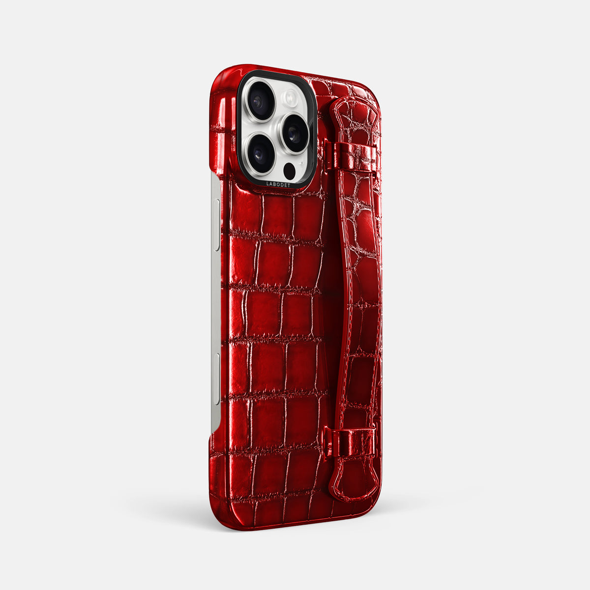 Burgundy iPhone 16 Pro Max Handle Case Patina Alligator with Black Metal -2 | Burgundy-Black
