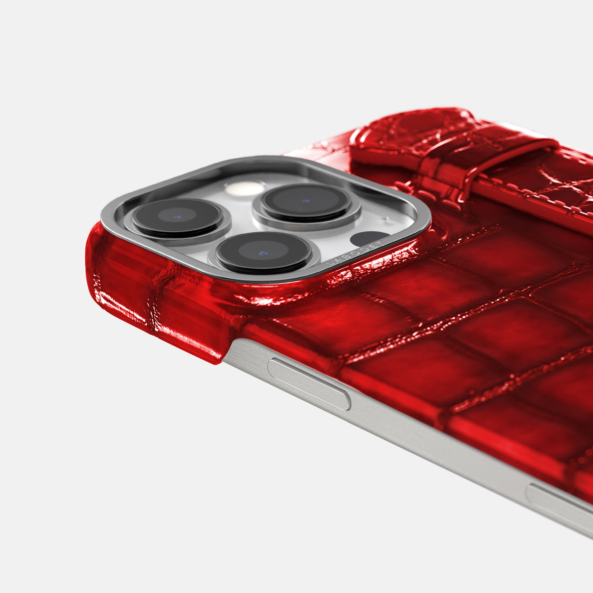 Burgundy iPhone 16 Pro Max Handle Case Patina Alligator with Steel Metal -6 | Burgundy-Steel