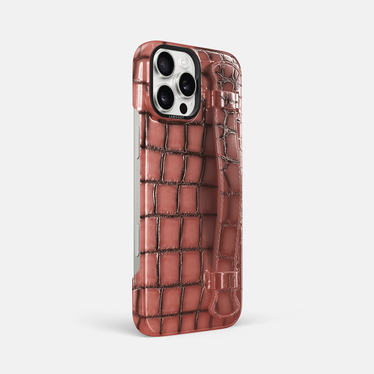 Wine-Sediment iPhone 16 Pro Max Handle Case Patina Alligator with Black Metal -2 | Wine-Sediment-Black
