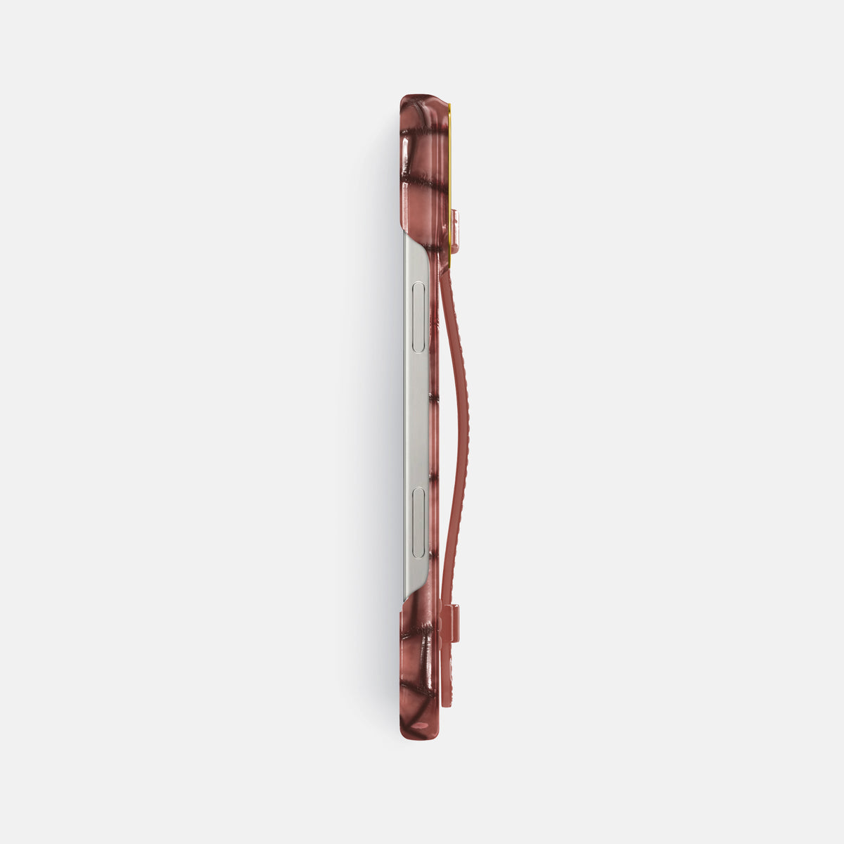 Wine-Sediment iPhone 16 Pro Max Handle Case Patina Alligator with Gold Metal -3 | Wine-Sediment-Gold