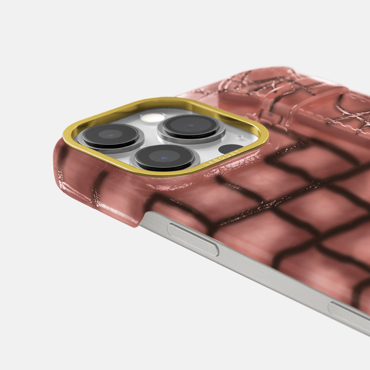 Wine-Sediment iPhone 16 Pro Max Handle Case Patina Alligator with Gold Metal -6 | Wine-Sediment-Gold