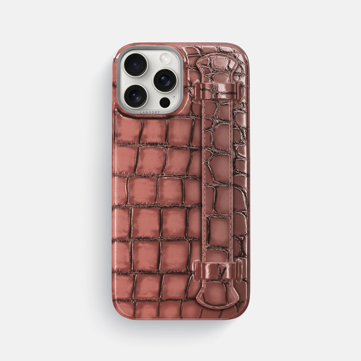 Wine-Sediment iPhone 16 Pro Max Handle Case Patina Alligator with Steel Metal -1 | Wine-Sediment-Steel
