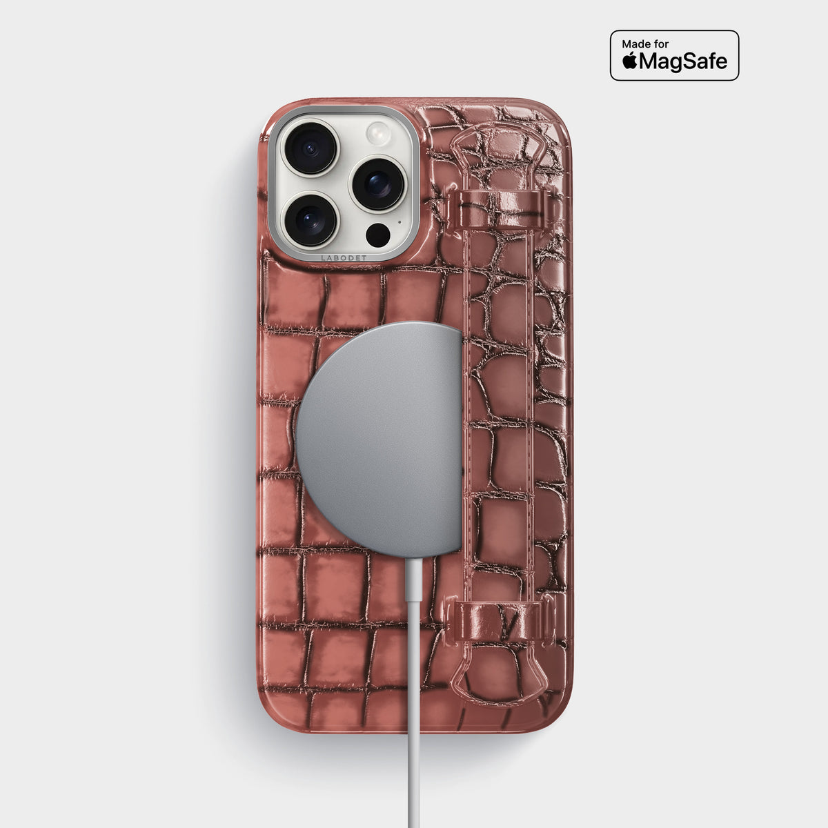 Wine-Sediment iPhone 16 Pro Max Handle Case Patina Alligator with Steel Metal -5 | Wine-Sediment-Steel