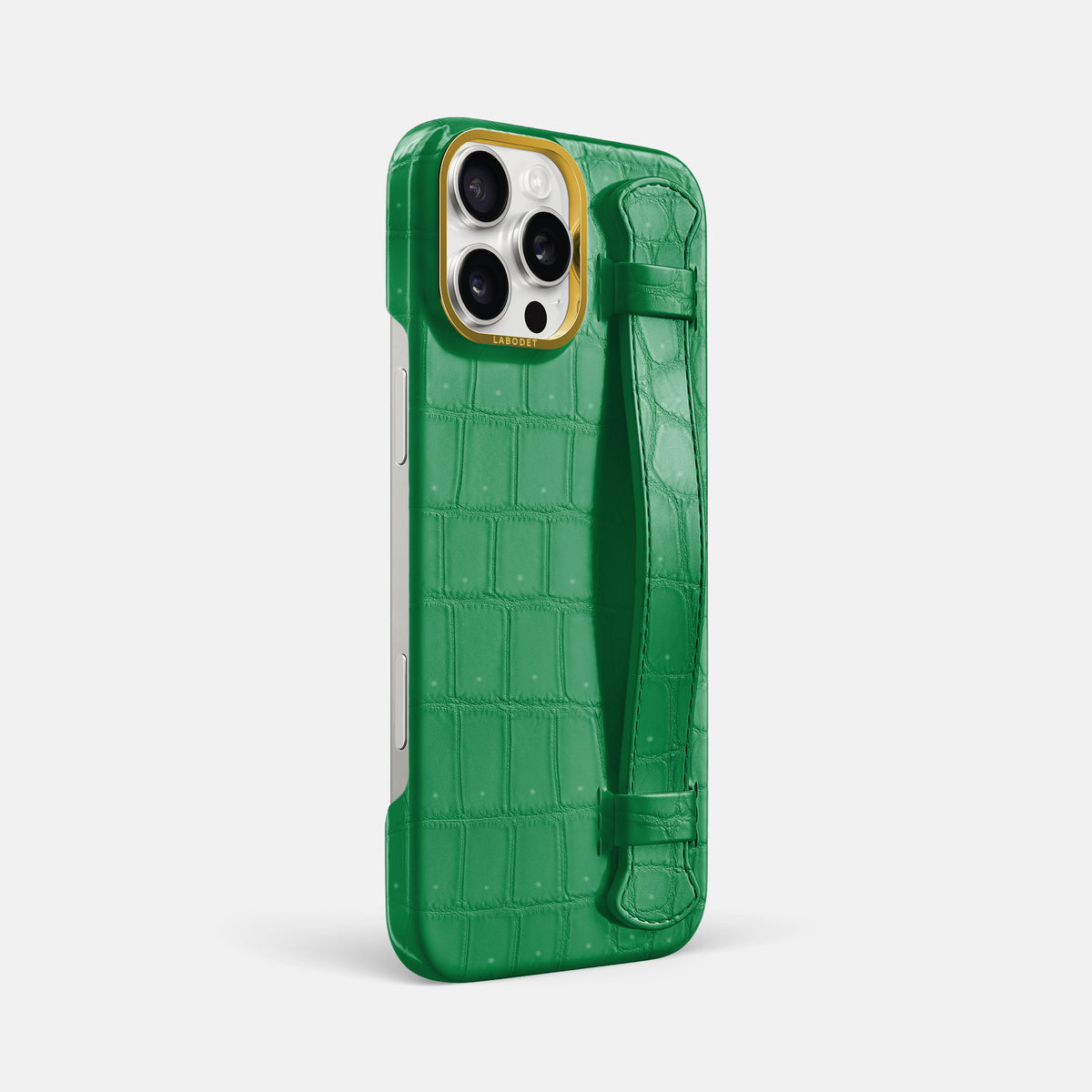 Cactus-Green iPhone 16 Pro Max Handle Case Porosus Crocodile with Gold Metal -2 | Cactus-Green-Gold