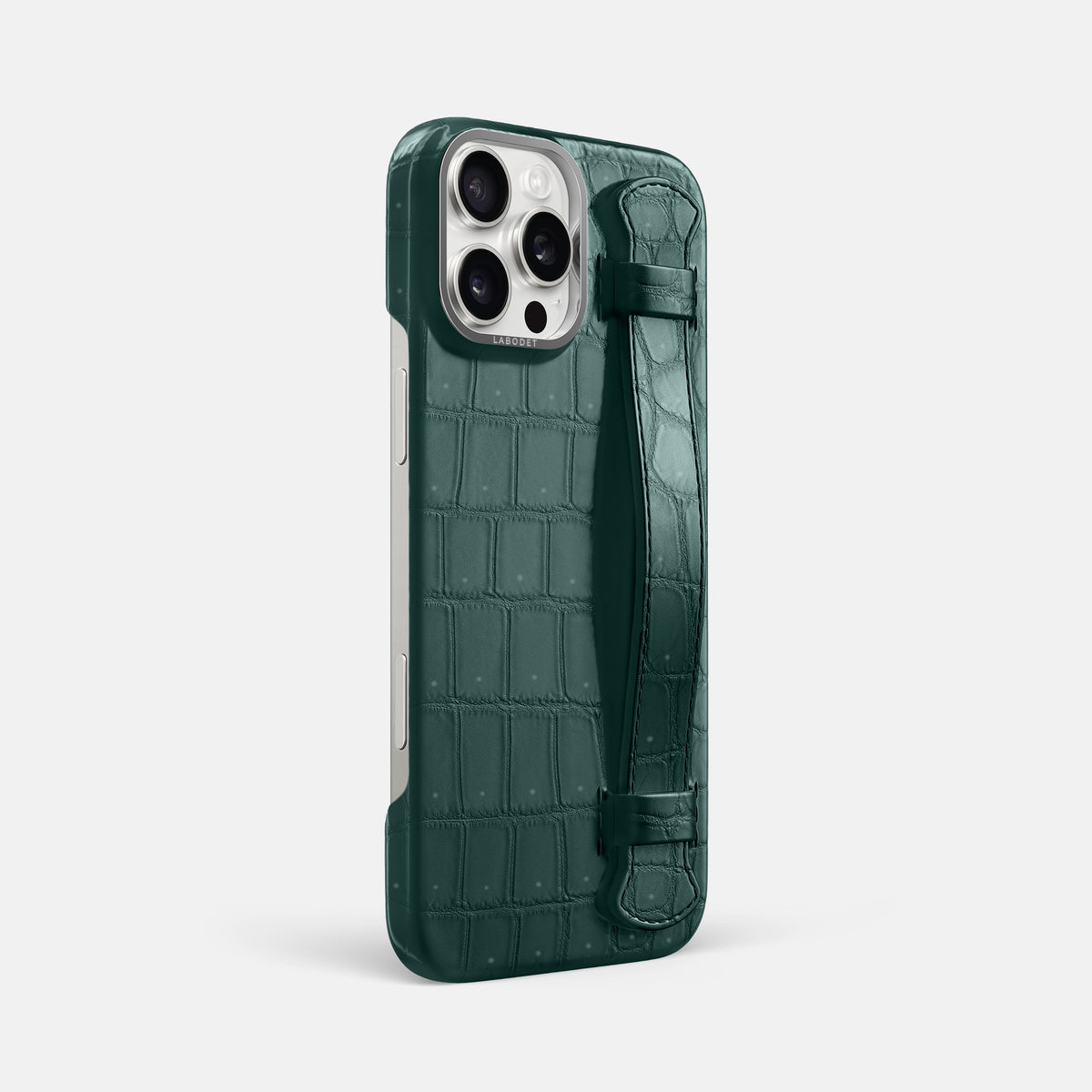 Dark-Forest iPhone 16 Pro Max Handle Case Porosus Crocodile with Steel Metal -2 | Dark-Forest-Steel