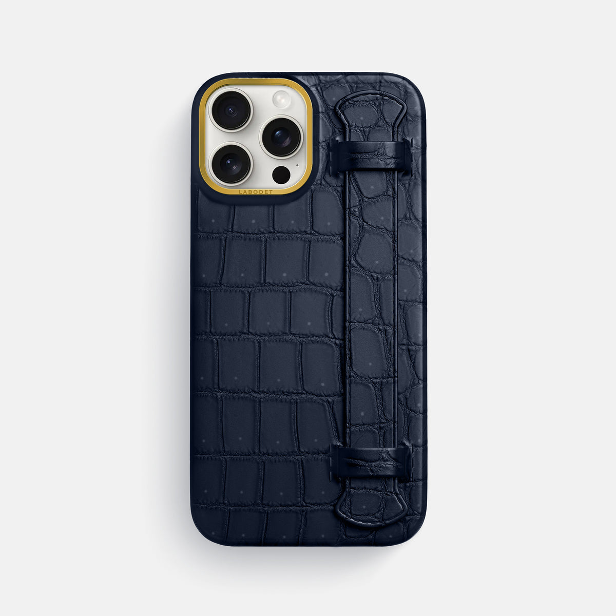 Deep Blue Sea iPhone 16 Pro Max Handle Case Porosus Crocodile with Gold Metal -1 | Deep-Blue-Sea-Gold