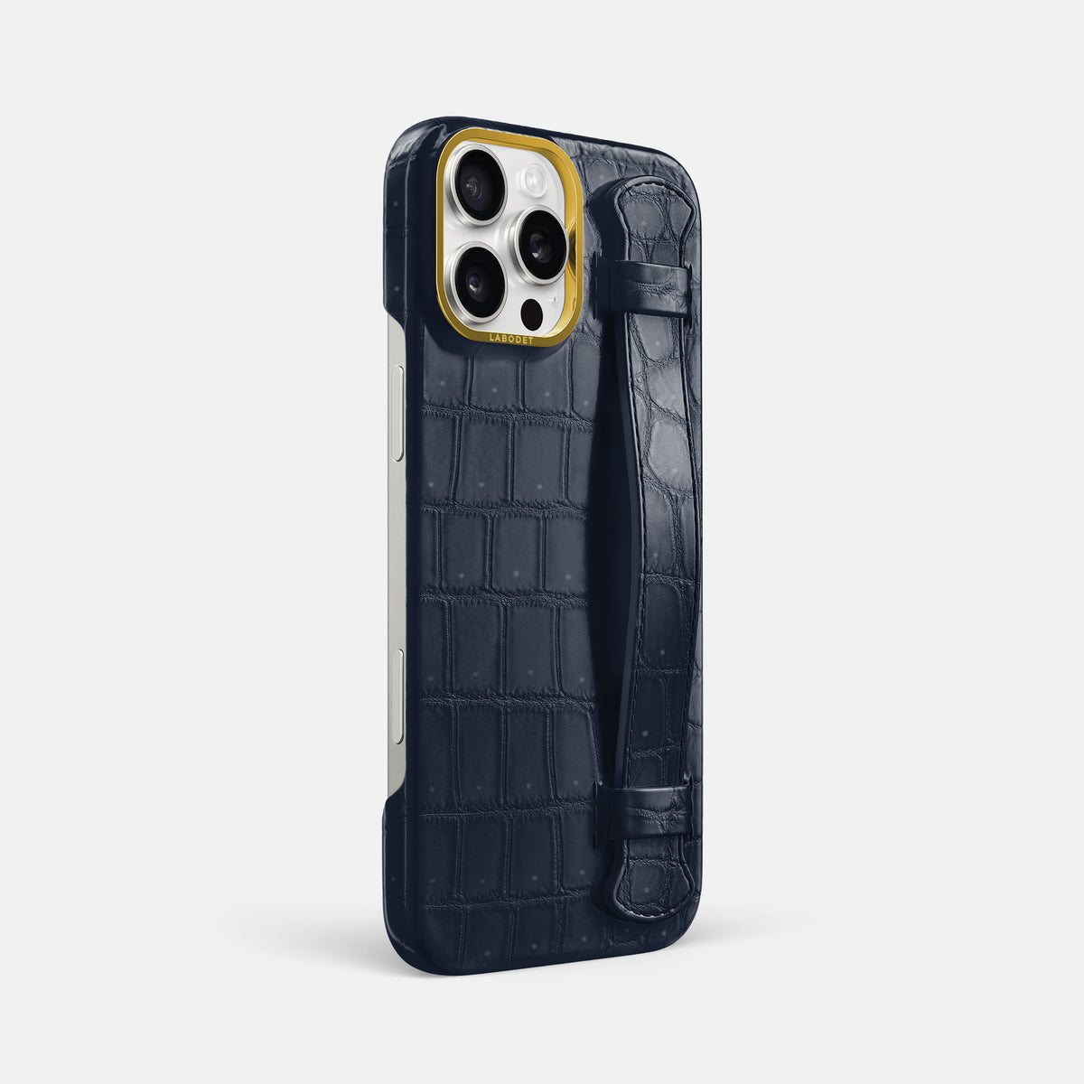 Deep Blue Sea iPhone 16 Pro Max Handle Case Porosus Crocodile with Gold Metal -2 | Deep-Blue-Sea-Gold