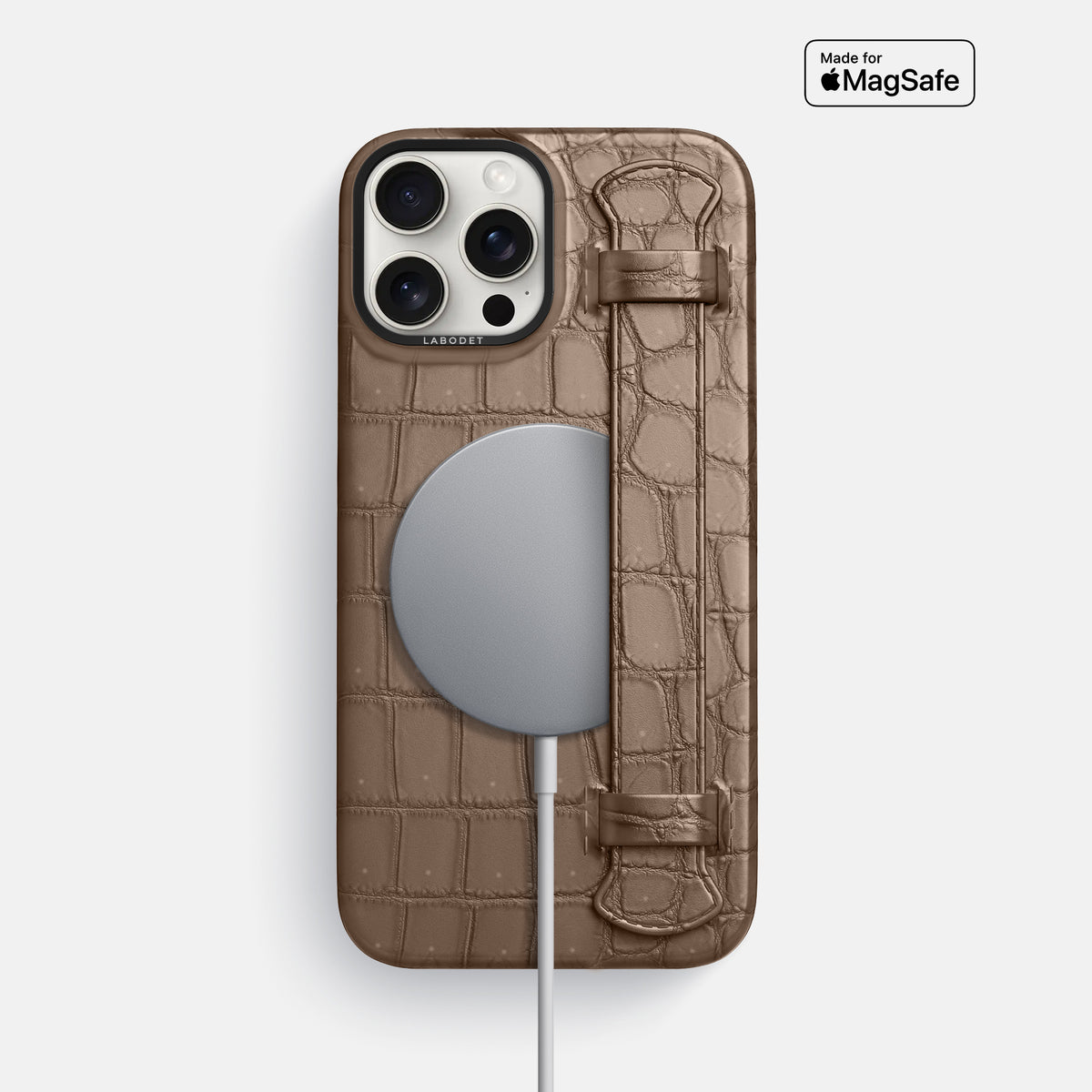 Fur-Brown iPhone 16 Pro Max Handle Case Porosus Crocodile with Black Metal -5 | Fur-Brown-Black