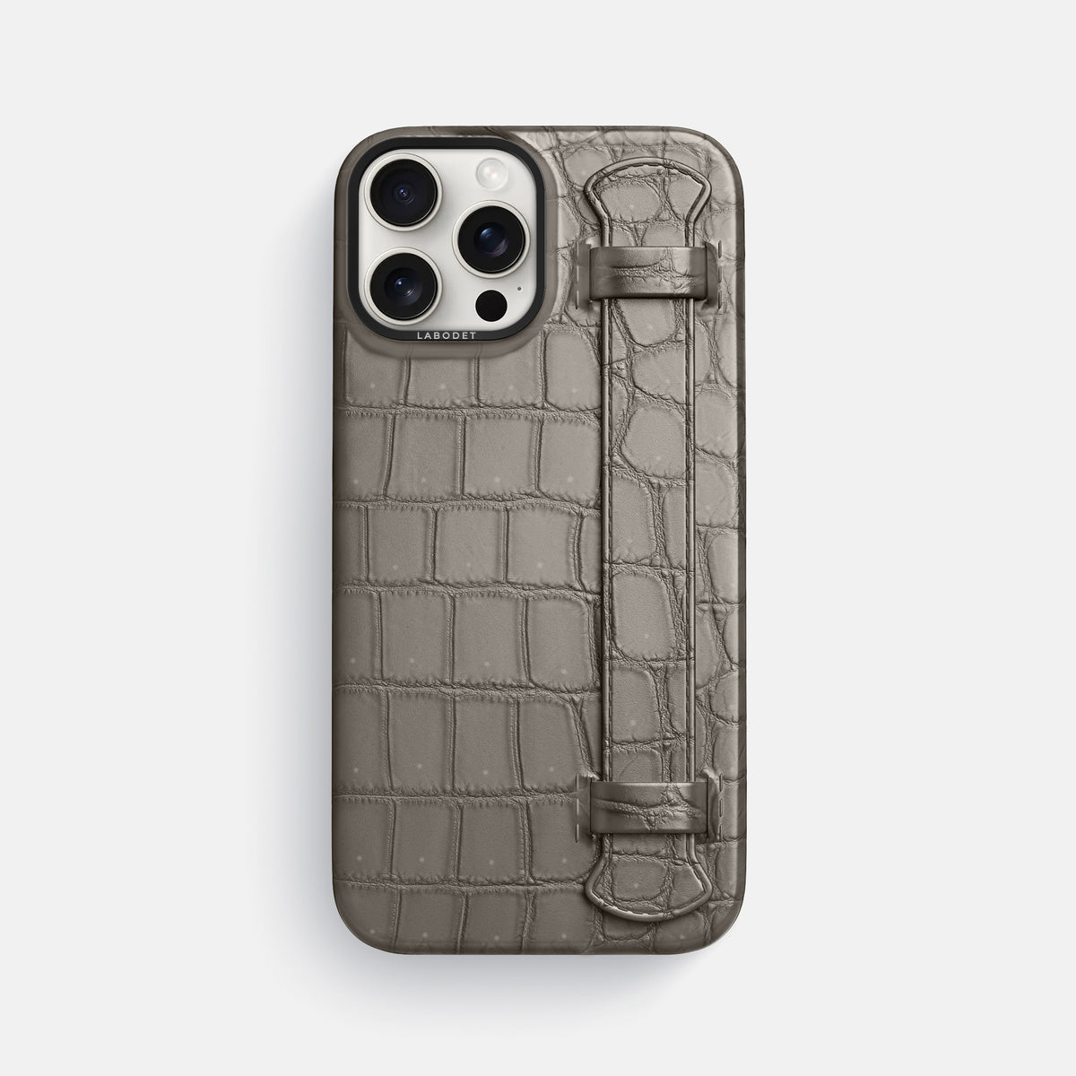 Lava-Stone iPhone 16 Pro Max Handle Case Porosus Crocodile with Black Metal -1 | Lava-Stone-Black