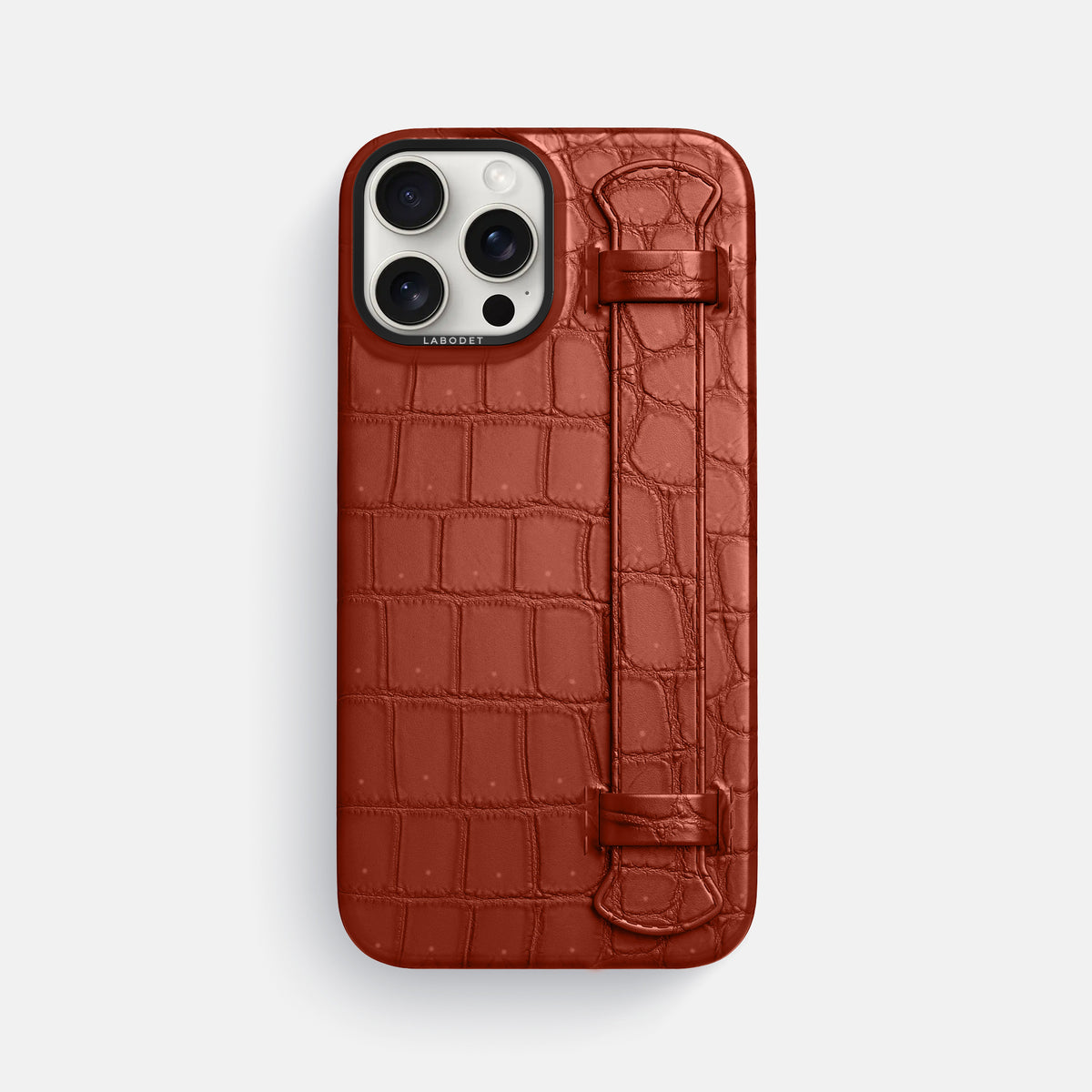 Mahogany-Brown iPhone 16 Pro Max Handle Case Porosus Crocodile with Black Metal -1 | Mahogany-Brown-Black