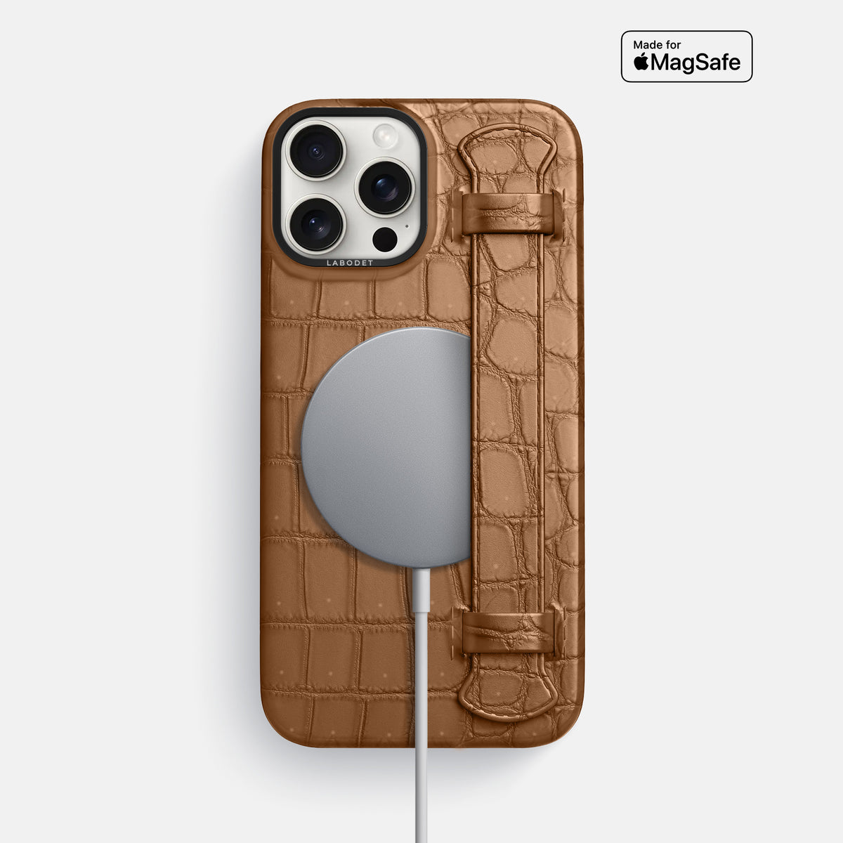 Milk-Chocolate iPhone 16 Pro Max Handle Case Porosus Crocodile with Black Metal -5 | Milk-Chocolate-Black