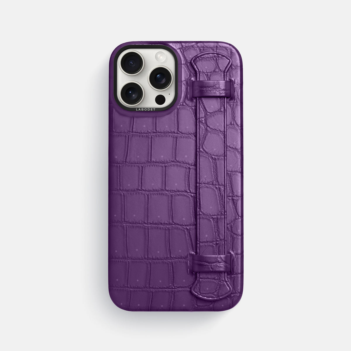 Purple iPhone 16 Pro Max Handle Case Porosus Crocodile with Black Metal -1 | Purple-Black