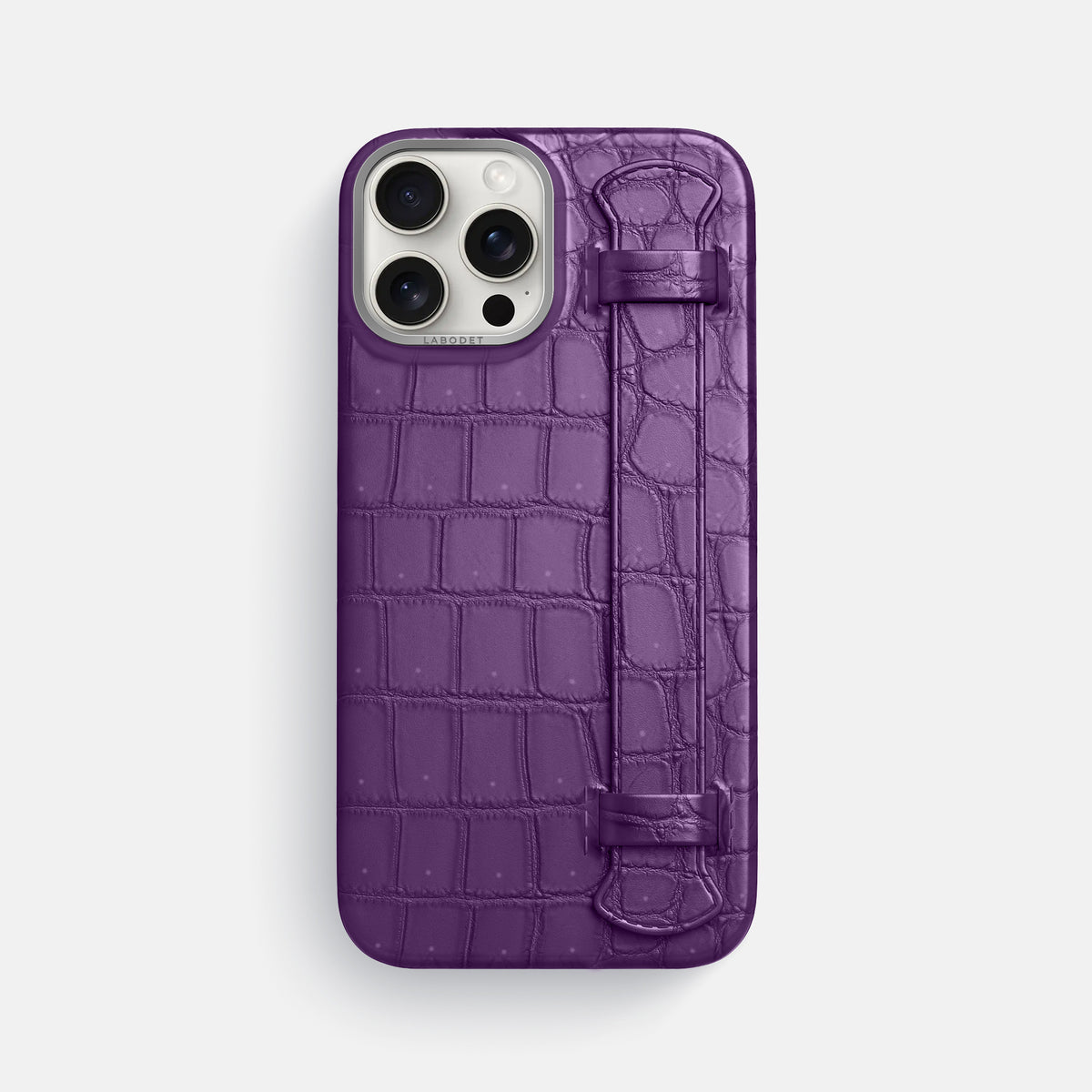 Purple iPhone 16 Pro Max Handle Case Porosus Crocodile with Steel Metal -1 | Purple-Steel