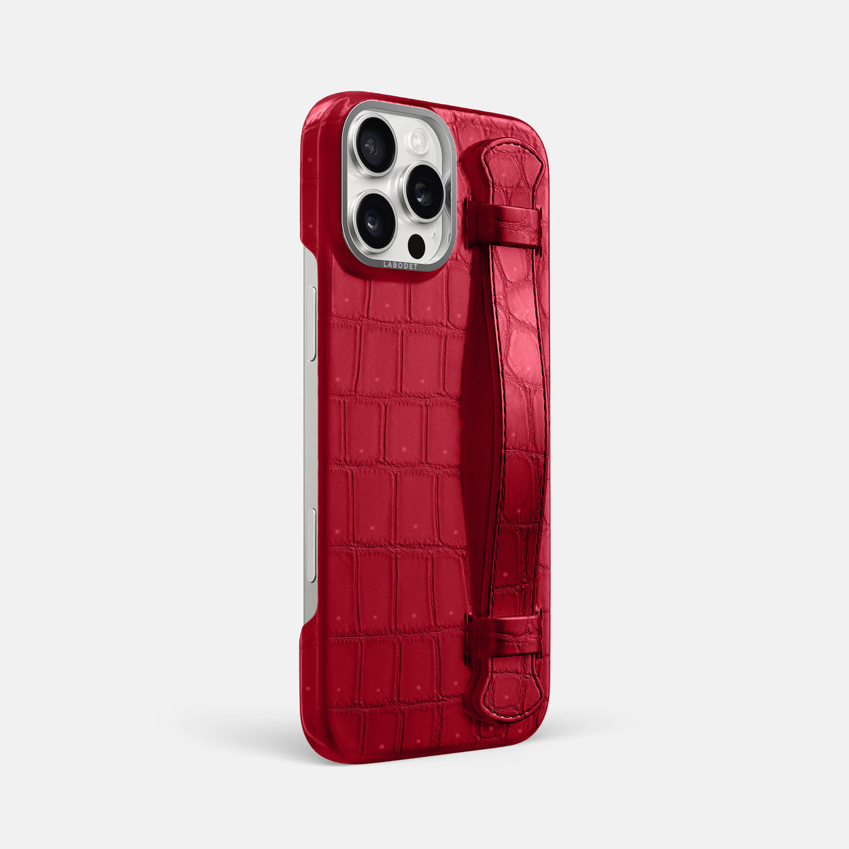 Burgundy iPhone 16 Pro Max Handle Case Porosus Crocodile with Steel Metal -2 | Burgundy-Steel