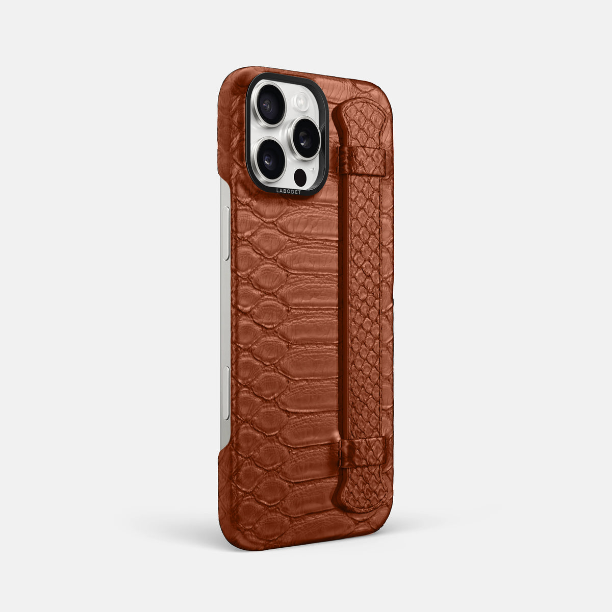 Medium-Brown iPhone 16 Pro Max Handle Case Python with Black Metal -2 | Medium-Brown-Black