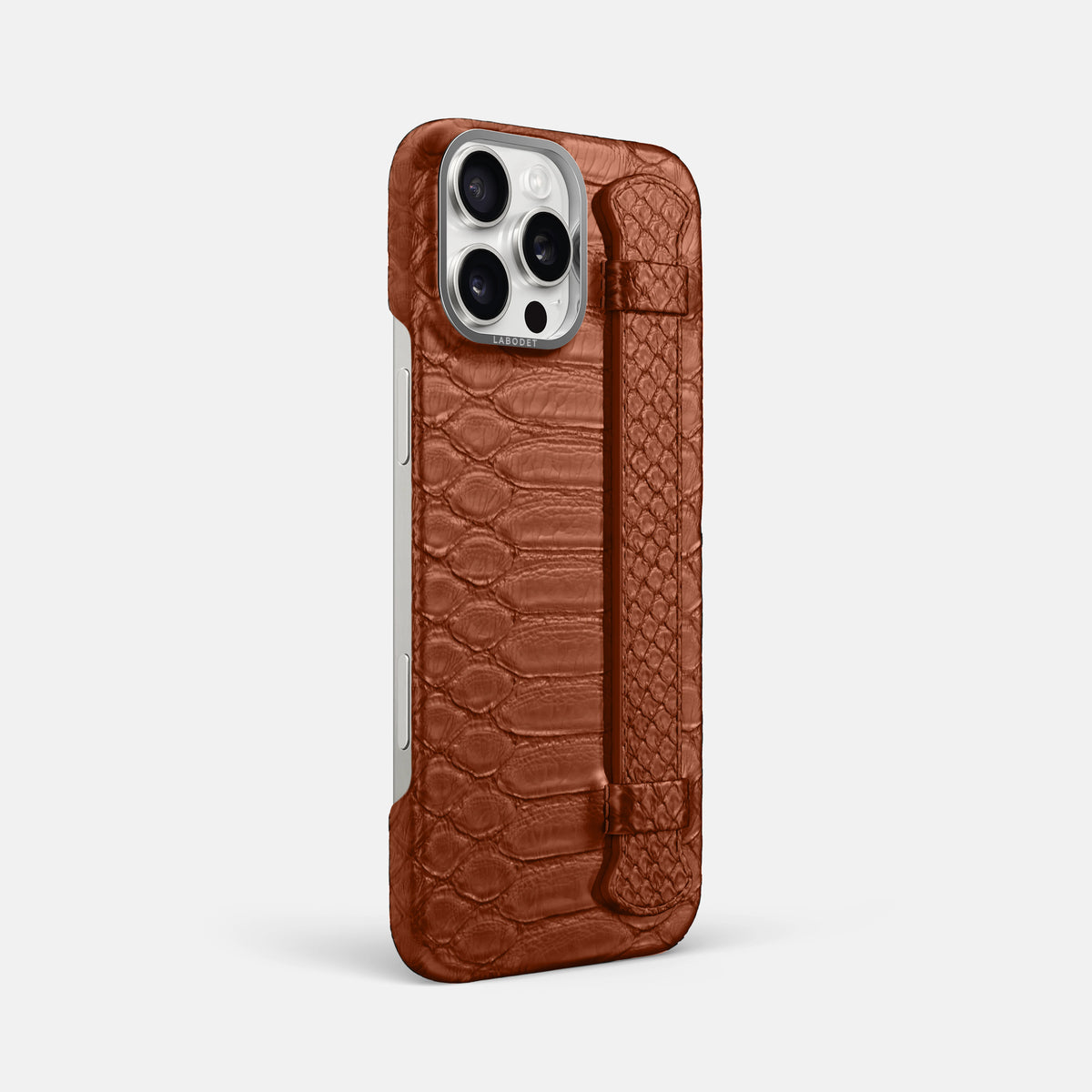 Medium-Brown iPhone 16 Pro Max Handle Case Python with Steel Metal -2 | Medium-Brown-Steel