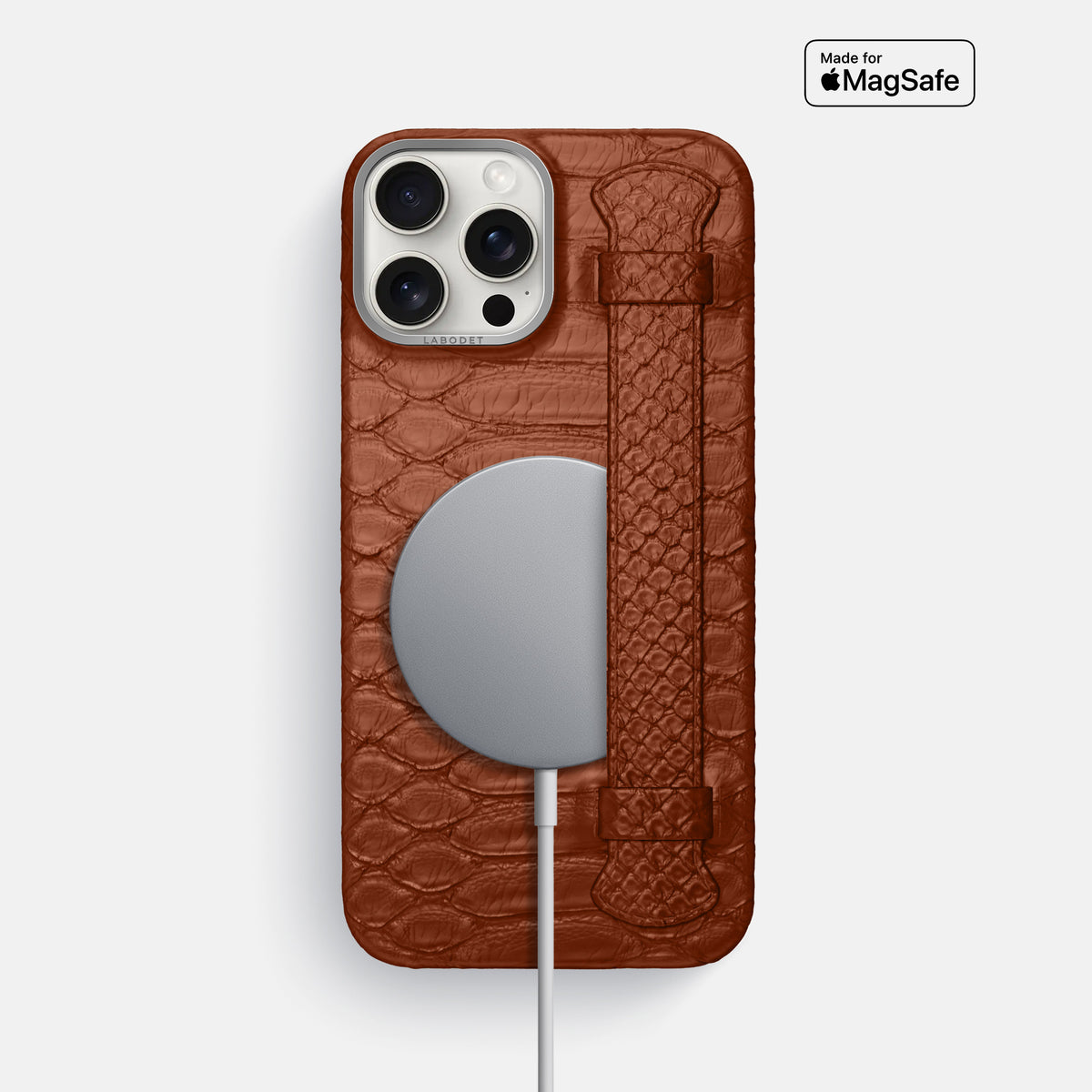 Medium-Brown iPhone 16 Pro Max Handle Case Python with Steel Metal -5 | Medium-Brown-Steel