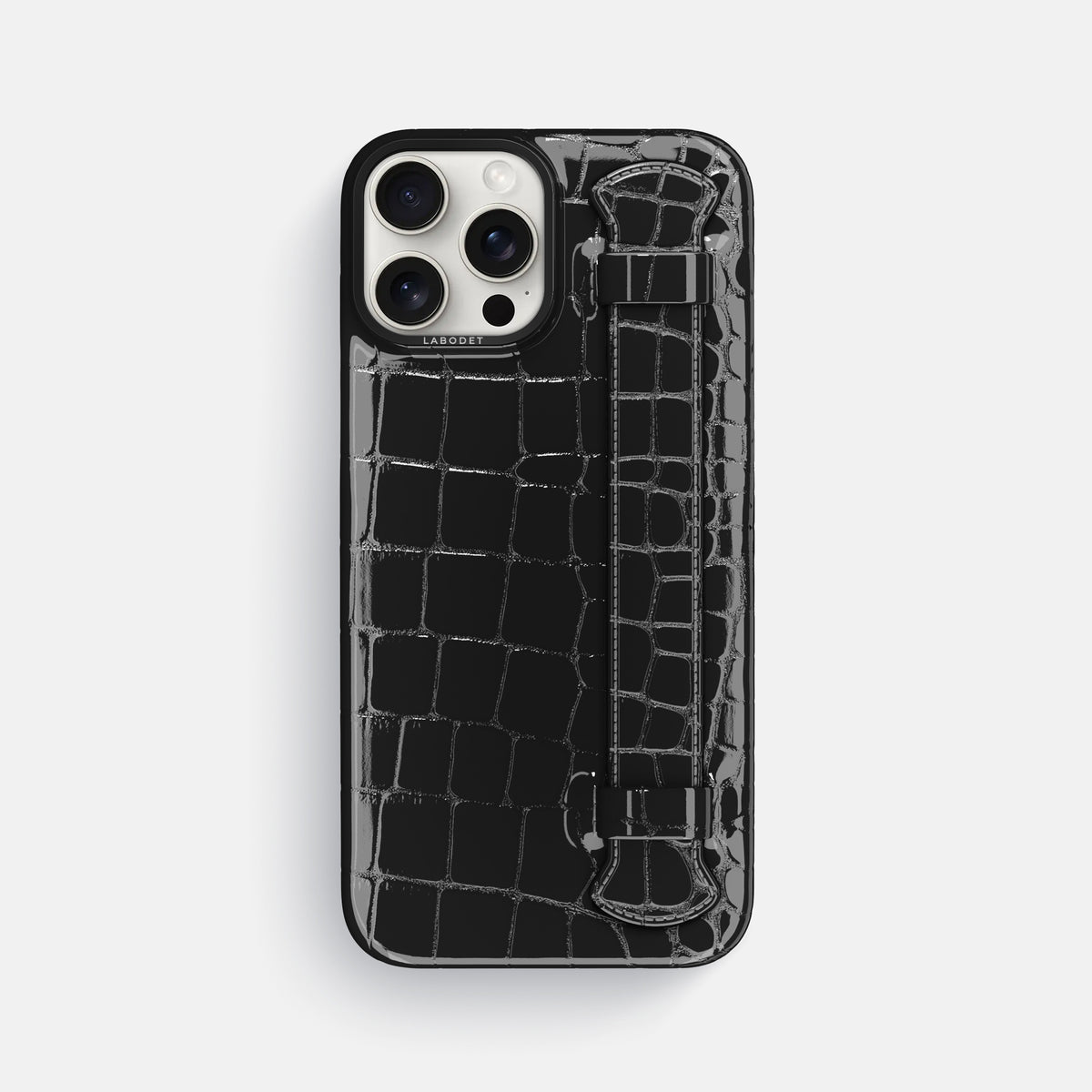 Black iPhone 16 Pro Max Handle Case Shiny Alligator with Black Metal -1 | Black-Black