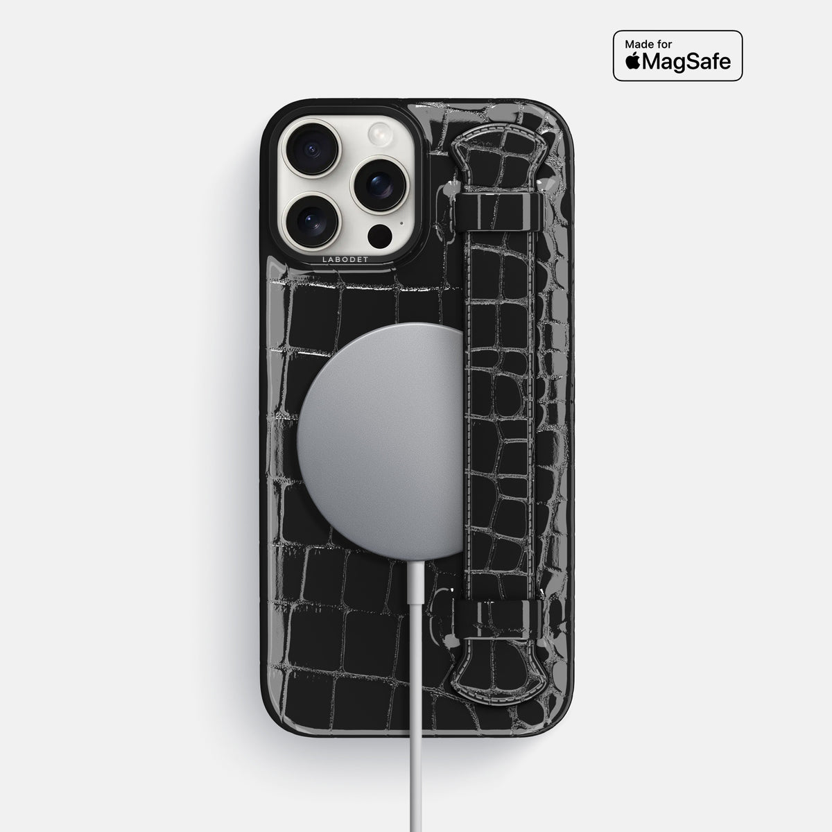 Black iPhone 16 Pro Max Handle Case Shiny Alligator with Black Metal -5 | Black-Black