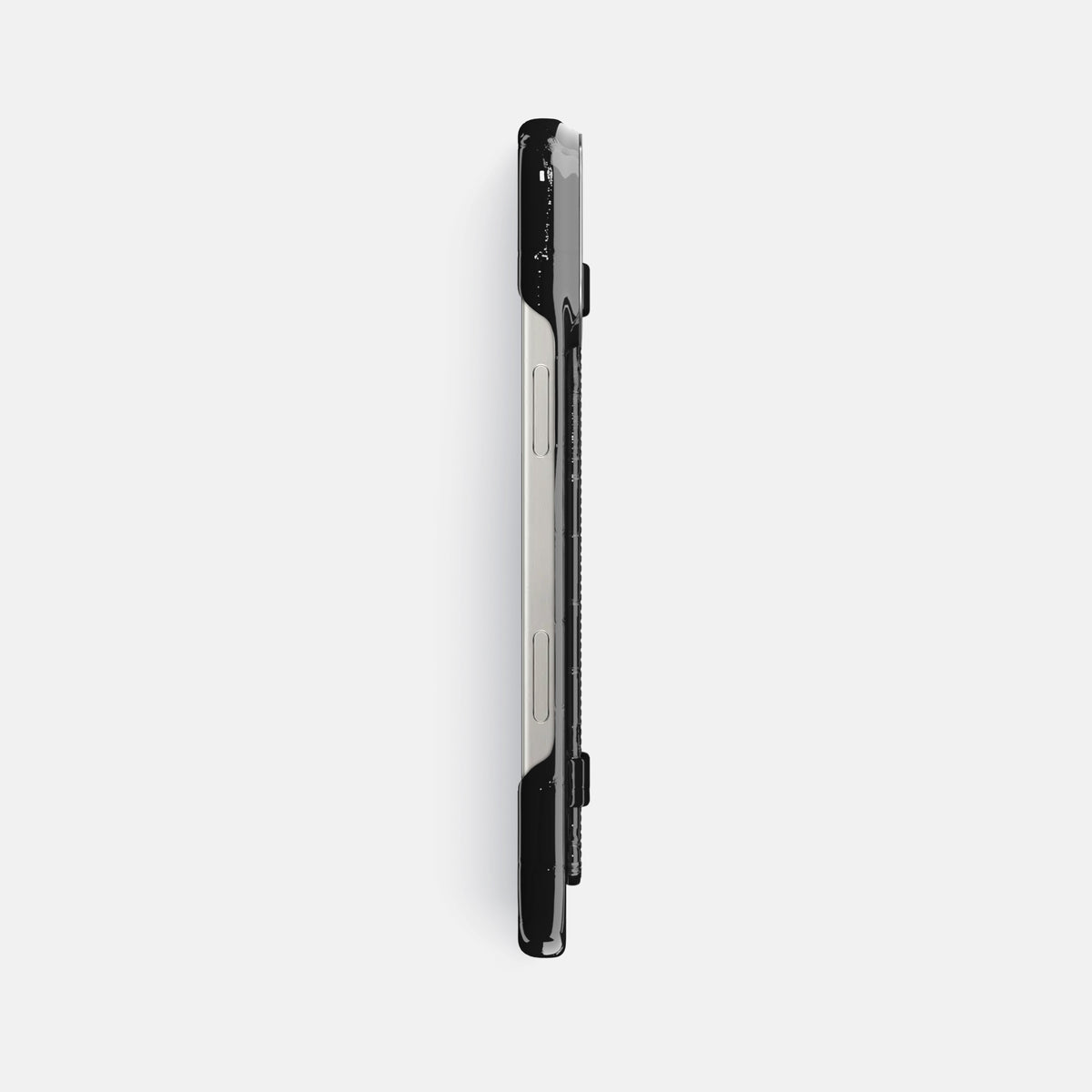 Black iPhone 16 Pro Max Handle Case Shiny Alligator with Steel Metal -3 | Black-Steel