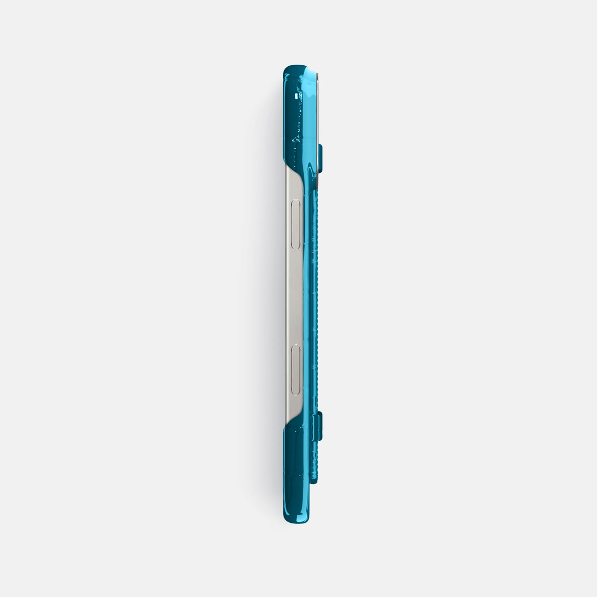 Blue iPhone 16 Pro Max Handle Case Shiny Alligator with Steel Metal -3 | Blue-Steel