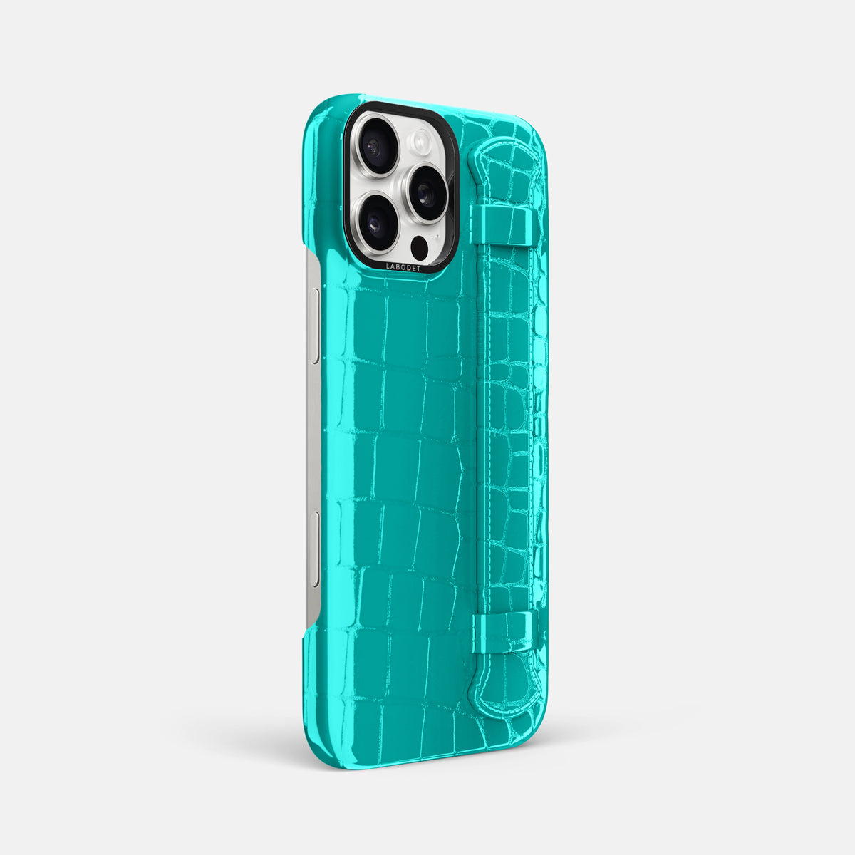 Mint iPhone 16 Pro Max Handle Case Shiny Alligator with Black Metal -2 | Mint-Black