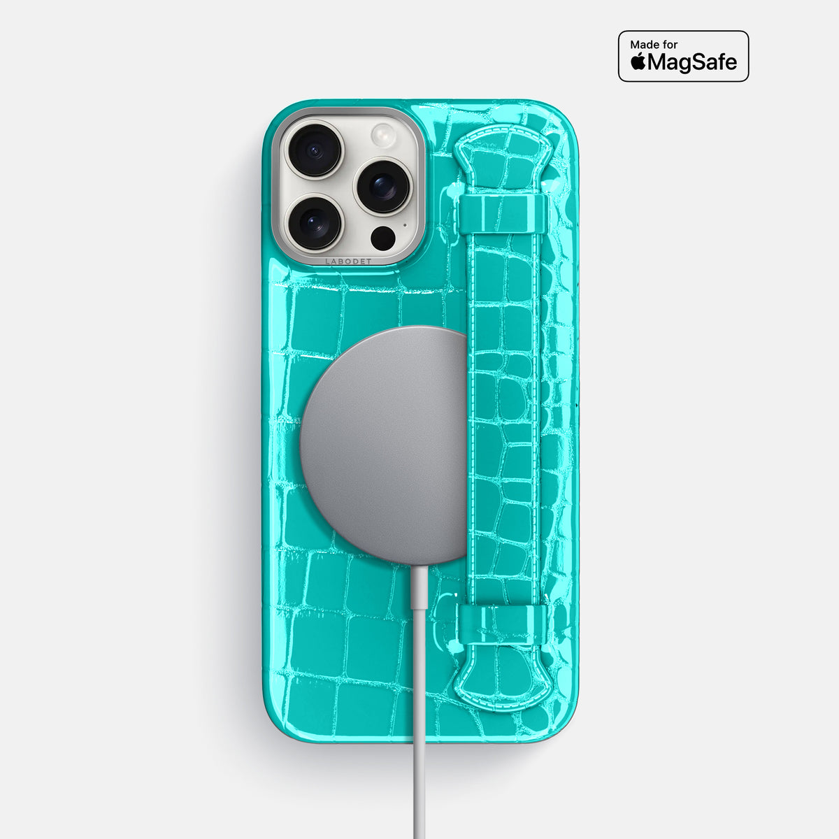 Mint iPhone 16 Pro Max Handle Case Shiny Alligator with Steel Metal -5 | Mint-Steel