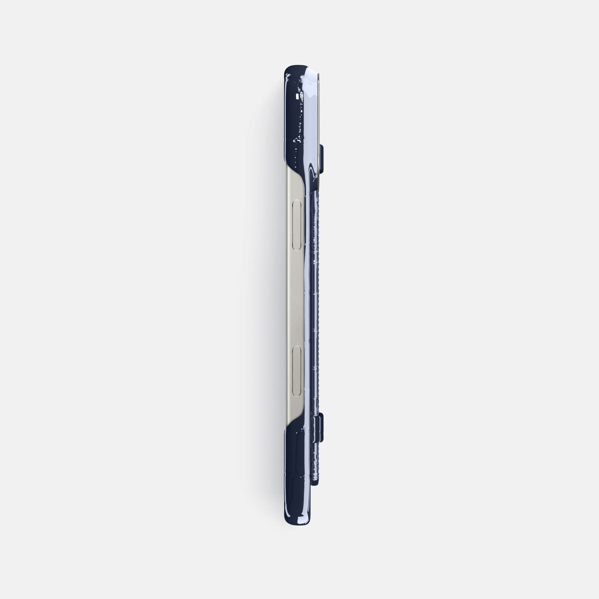 Navy-Blue iPhone 16 Pro Max Handle Case Shiny Alligator with Steel Metal -3 | Navy-Blue-Steel