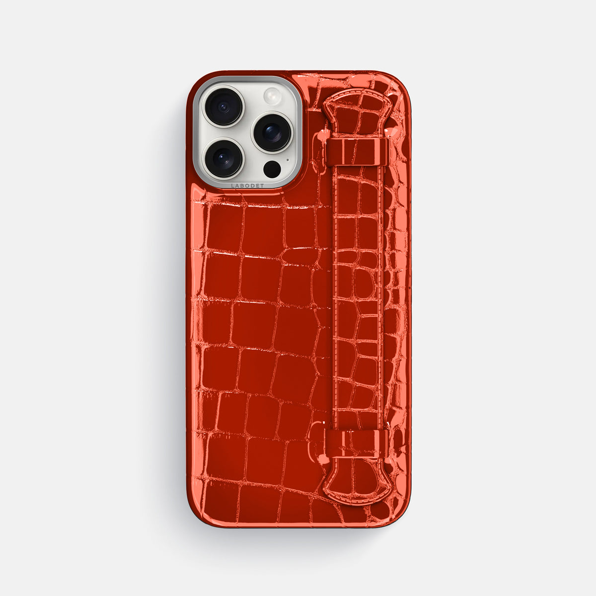 Orange iPhone 16 Pro Max Handle Case Shiny Alligator with Steel Metal -1 | Orange-Steel