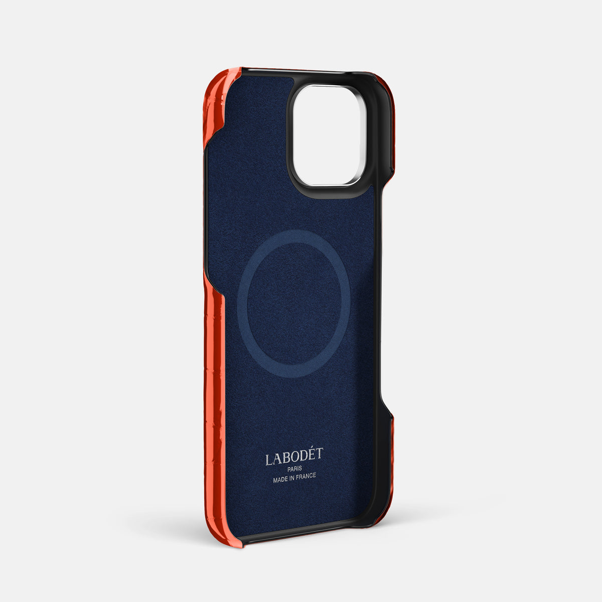 Orange iPhone 16 Pro Max Handle Case Shiny Alligator with Steel Metal -4 | Orange-Steel