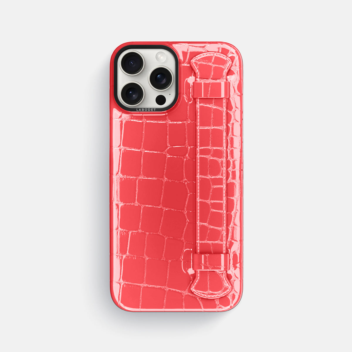 Papaya iPhone 16 Pro Max Handle Case Shiny Alligator with Black Metal -1 | Papaya-Black