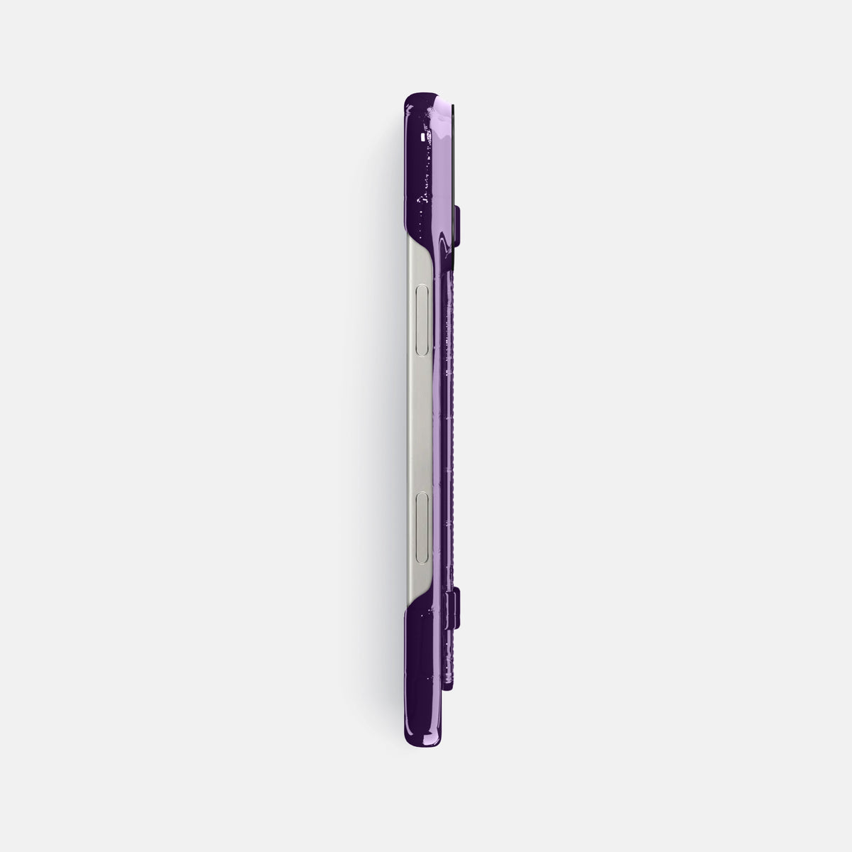 Purple iPhone 16 Pro Max Handle Case Shiny Alligator with Black Metal -3 | Purple-Black