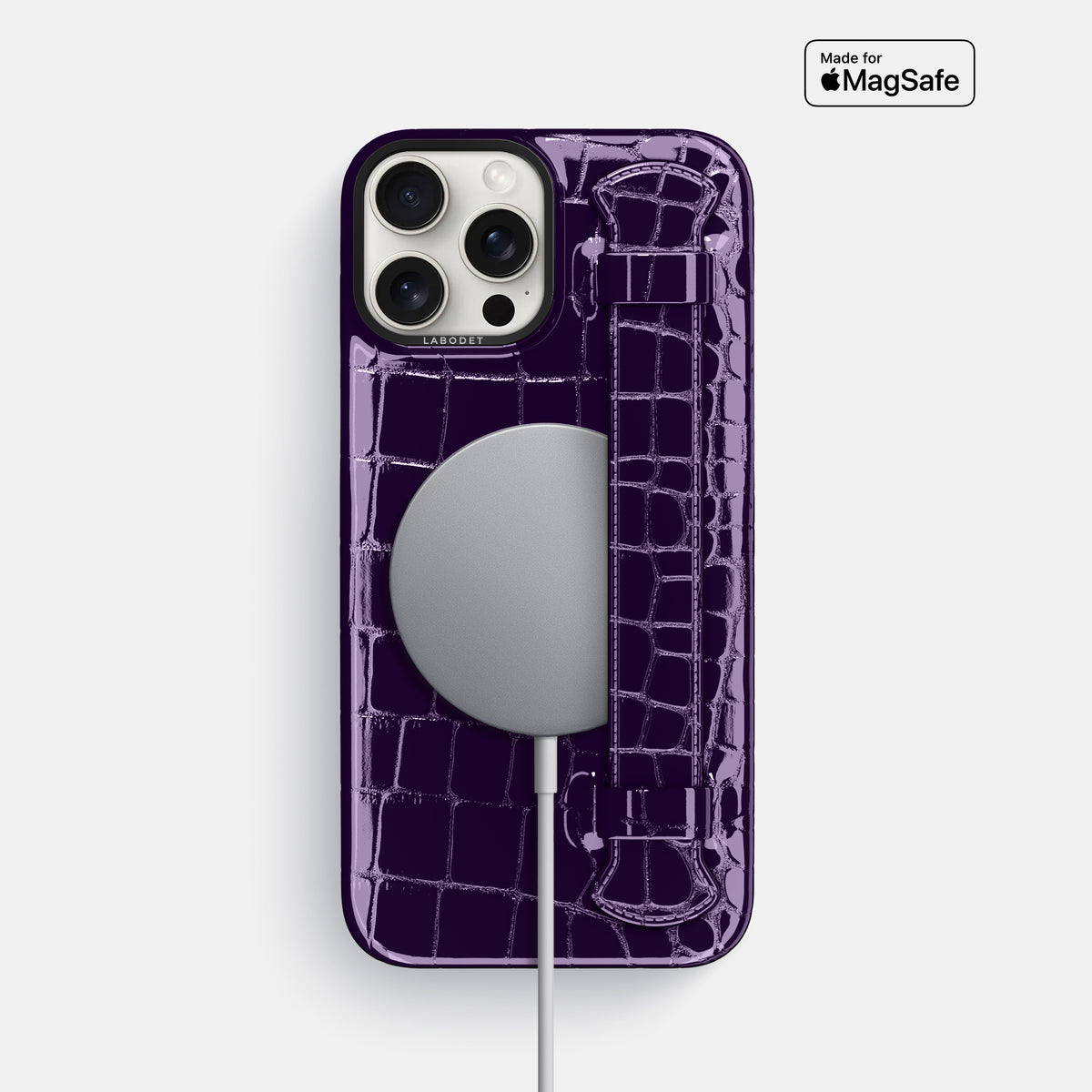 Purple iPhone 16 Pro Max Handle Case Shiny Alligator with Black Metal -5 | Purple-Black