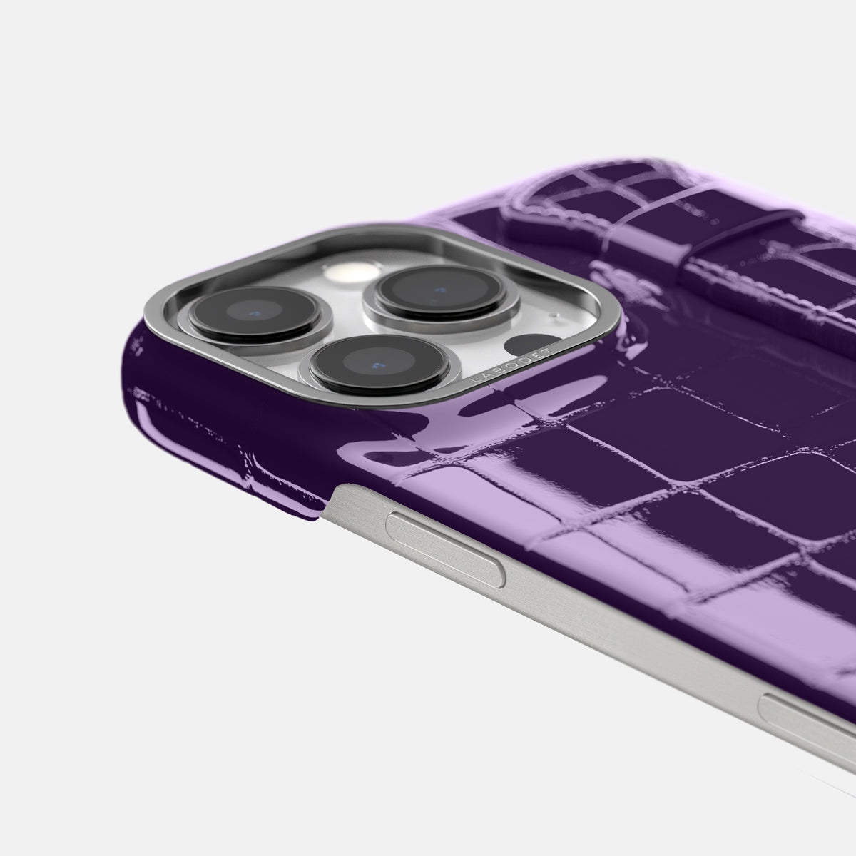 Purple iPhone 16 Pro Max Handle Case Shiny Alligator with Steel Metal -6 | Purple-Steel