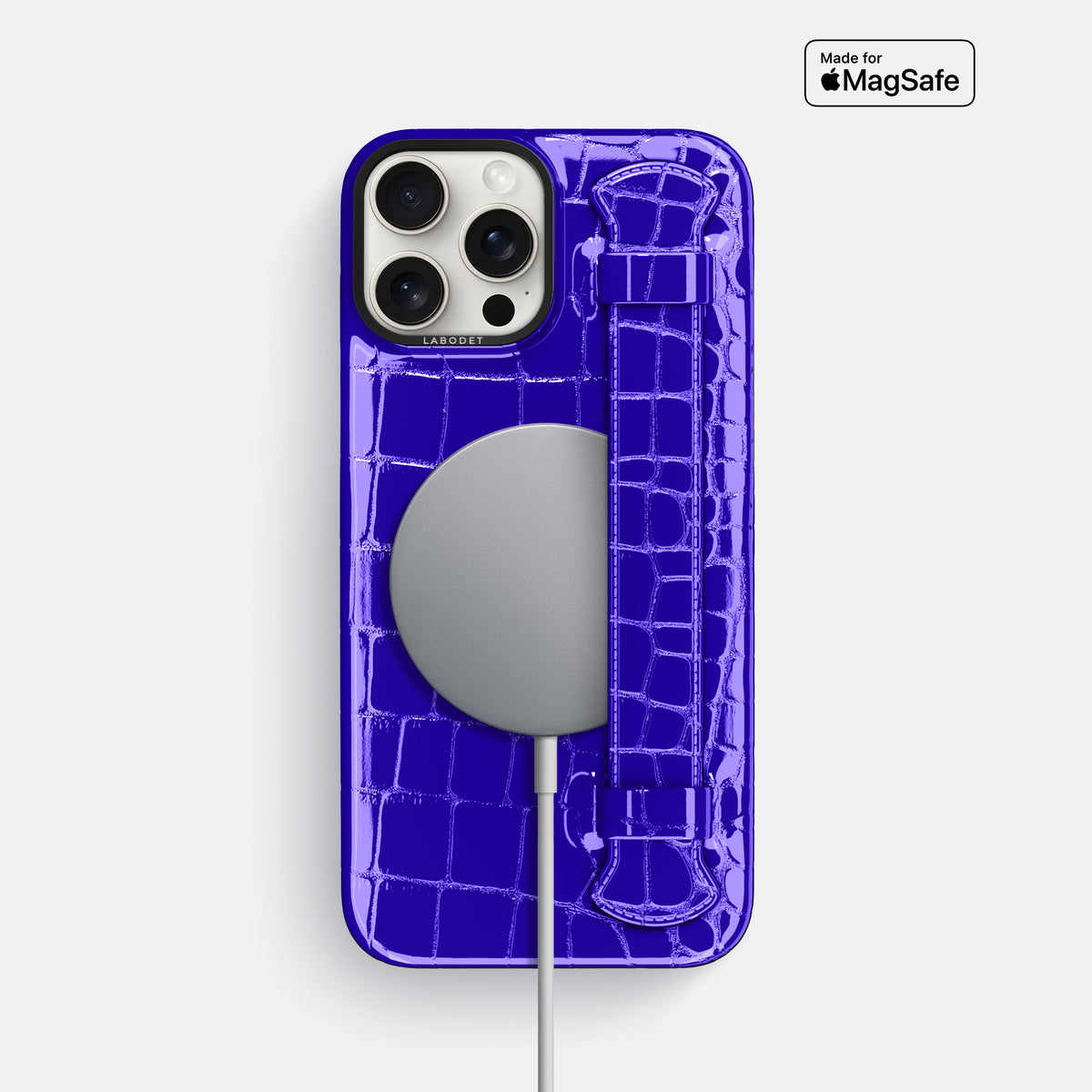 Royal Blue iPhone 16 Pro Max Handle Case Shiny Alligator with Black Metal -5 | Royal-Blue-Black