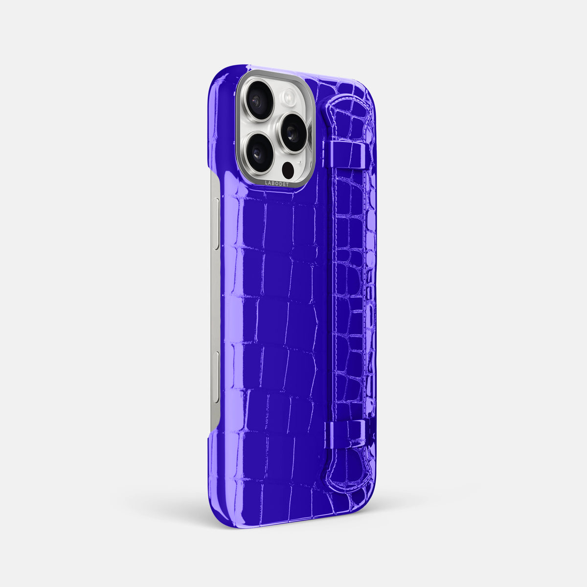 Royal Blue iPhone 16 Pro Max Handle Case Shiny Alligator with Steel Metal -2 | Royal-Blue-Steel