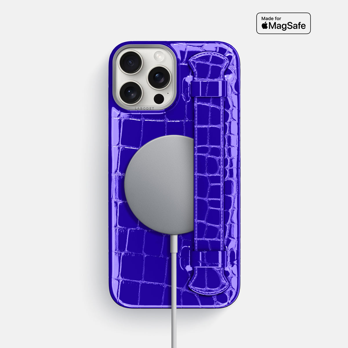 Royal Blue iPhone 16 Pro Max Handle Case Shiny Alligator with Steel Metal -5 | Royal-Blue-Steel