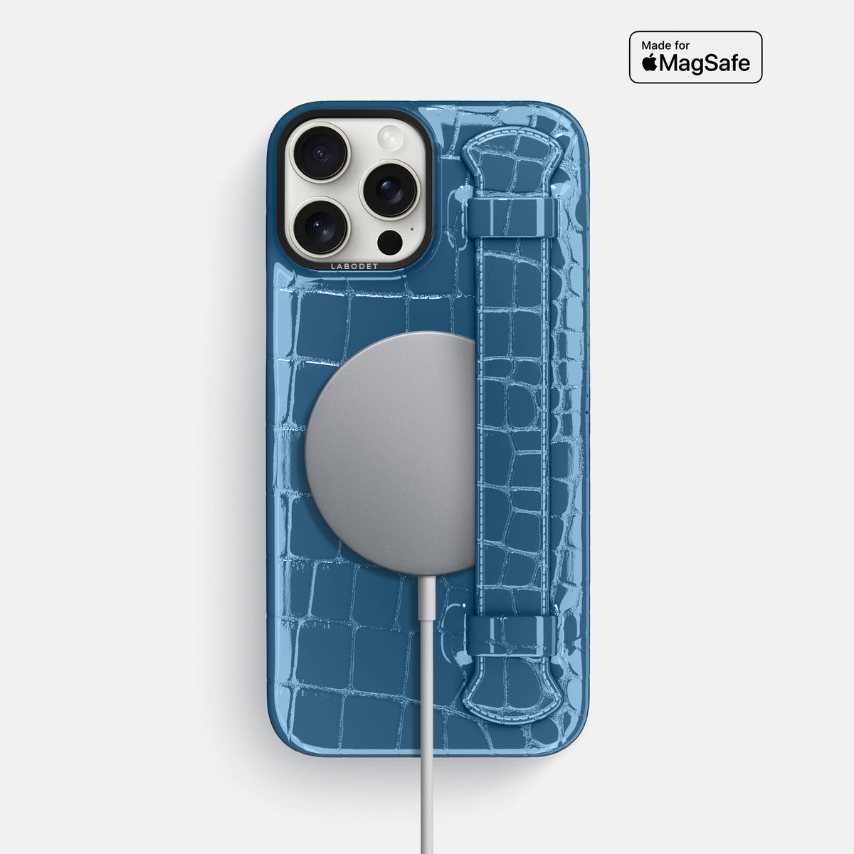 turqoise-blue iPhone 16 Pro Max Handle Case Shiny Alligator with Black Metal -5 | turqoise-blue-Black